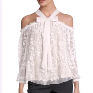NEEDLE & THREAD Primrose cold shoulder lace blouse top halter velvet tulle